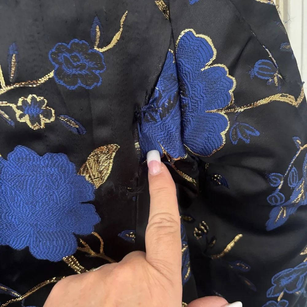 Cloudstyle Mens 2 Piece Floral Dress Suit Blue Gold Tuxedo Jacket Pants Medium